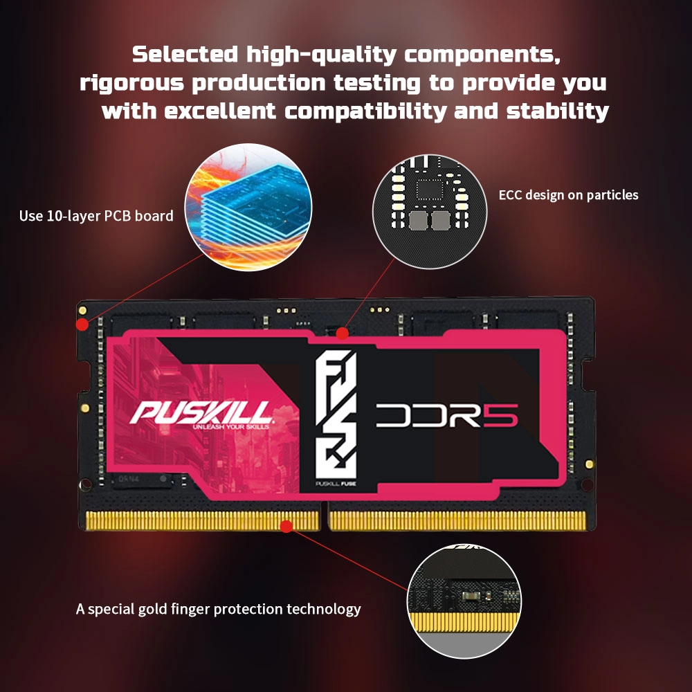 PUSKILL Wide Compatibility DDR5 Laptop RAM for New Generation Notebook Upgrade High-Speed DDR5 Laptop RAM