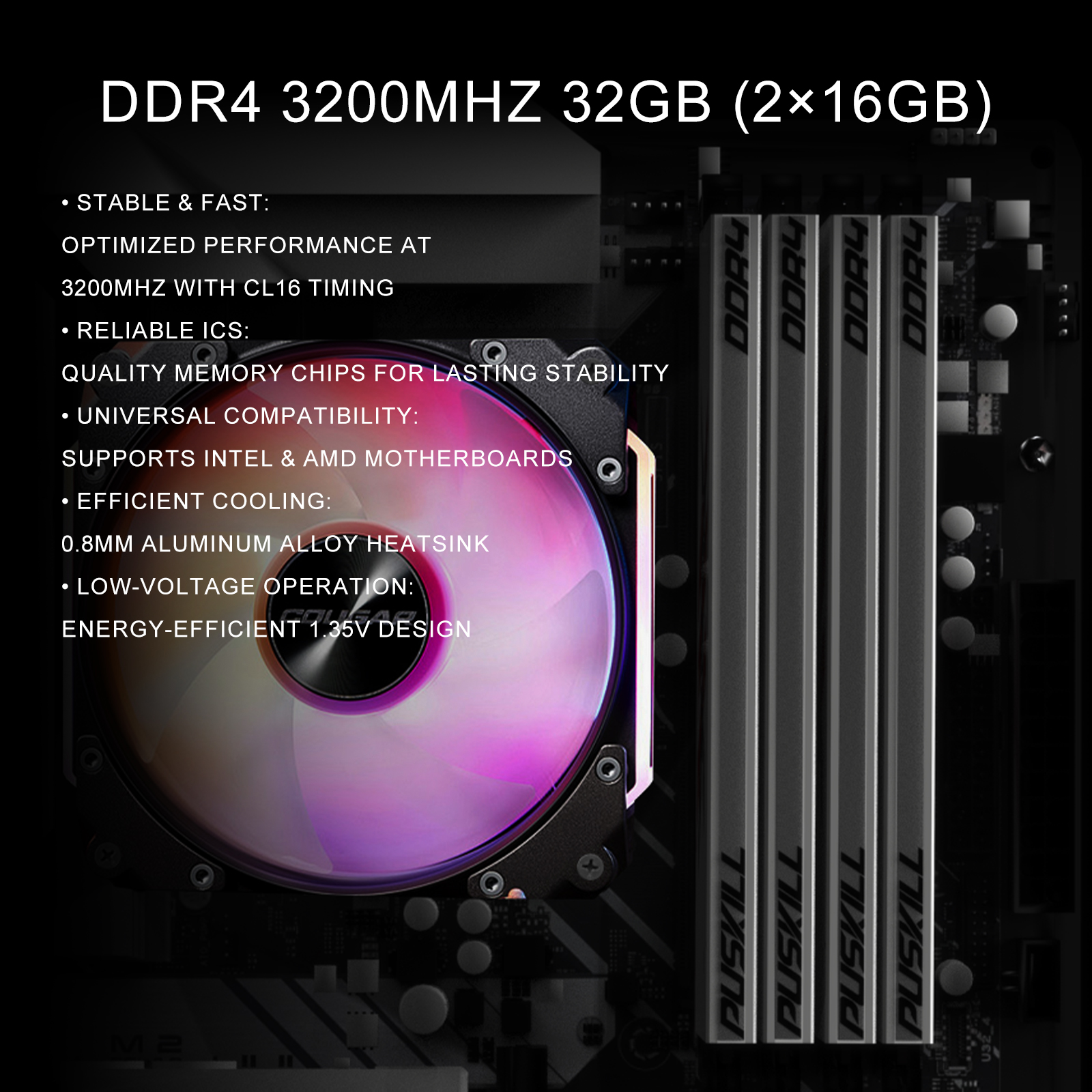 PUISKILL DDR4 Desktop Memory Enhanced Heat Dissipation RAM for Long Hour Streaming & Video Rendering Workstation 7